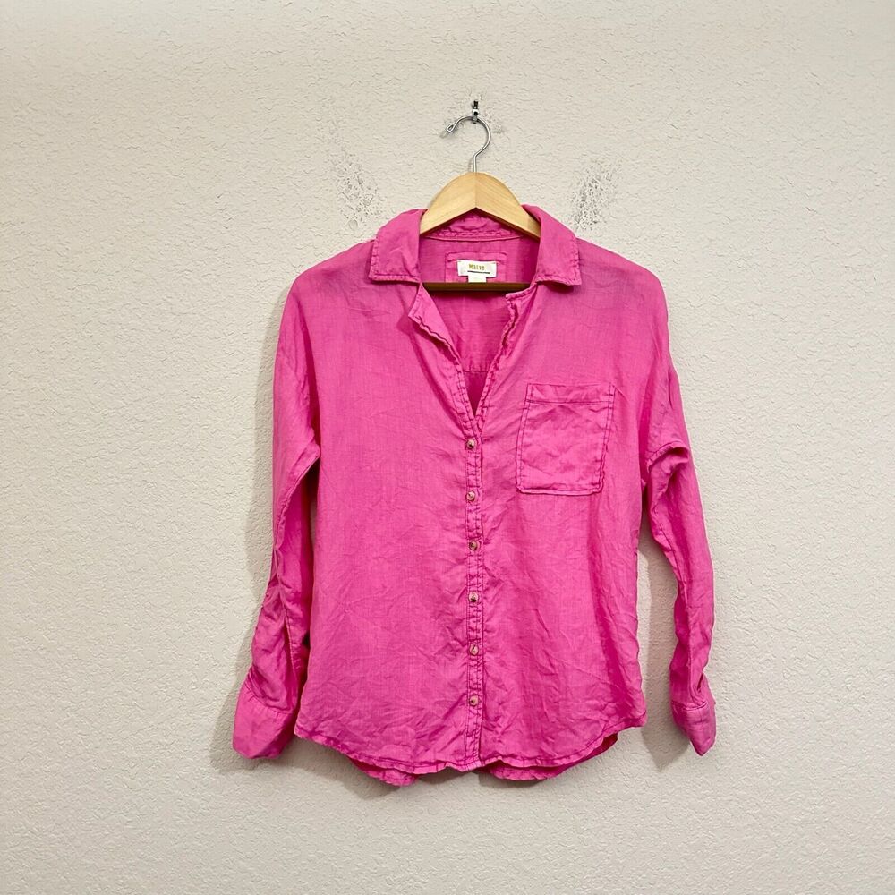 MAEVE by ANTHROPOLOGIE Oversize Linen Button-Up Shirt in Rose Pink